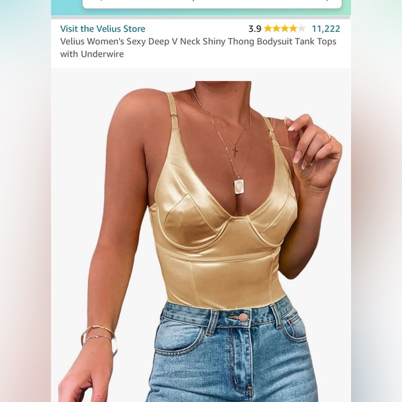 NEW Velius Women's Sexy Deep V Neck Shiny Bodysuit Tank Tops Underwire XL Gold - Picture 6 of 16